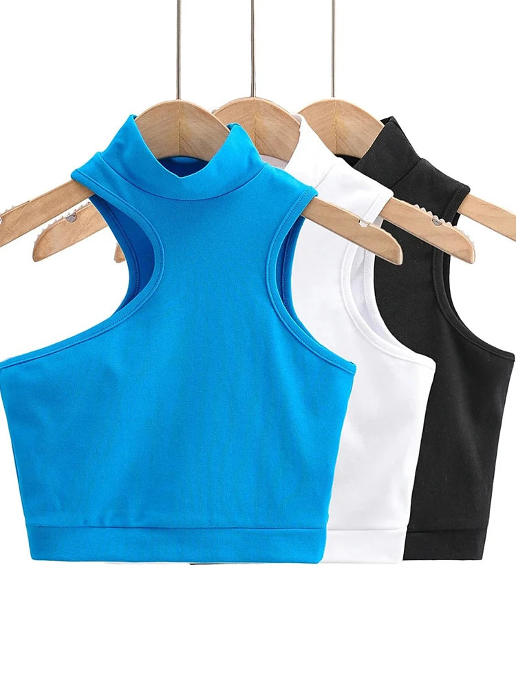 Asymmetric Crop Tank Top With Cut Out Detail