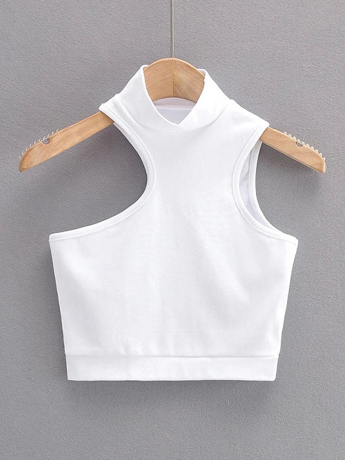 Asymmetric Crop Tank Top With Cut Out Detail