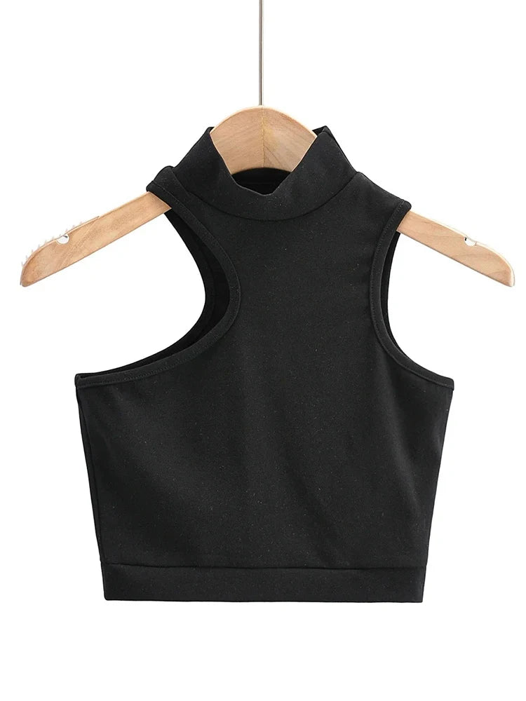 Asymmetric Crop Tank Top With Cut Out Detail